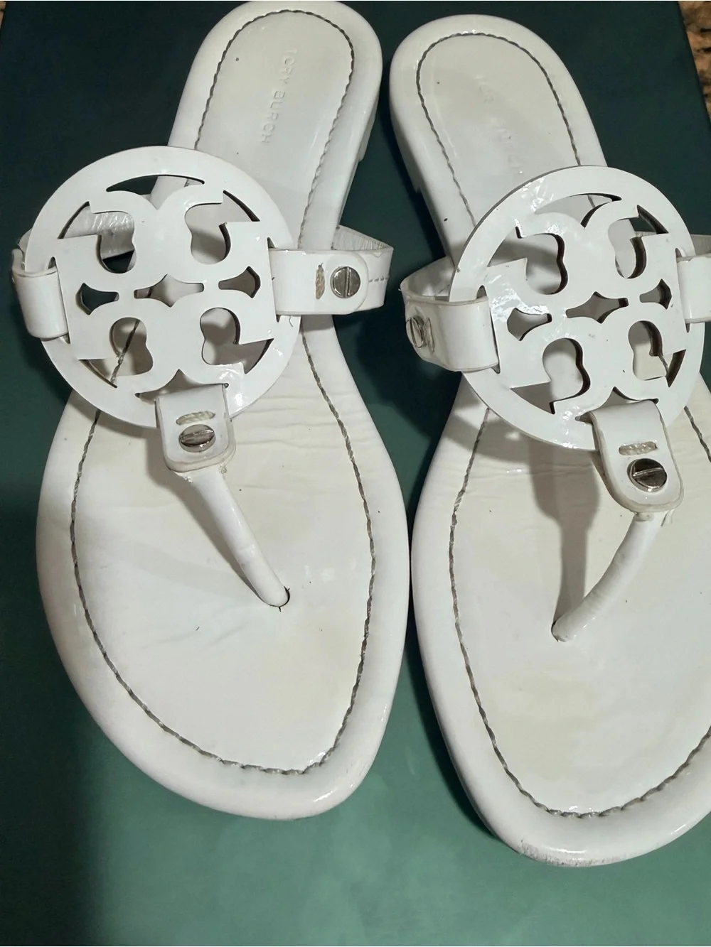 Tory Burch White Miller Logo Thong Sandals size 7.5